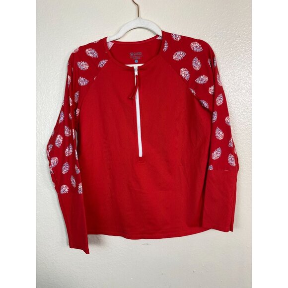 Carve Designs Womens Red Long Sleeve Half Zip Top size Large Floral Stretch Boho - Picture 1 of 16